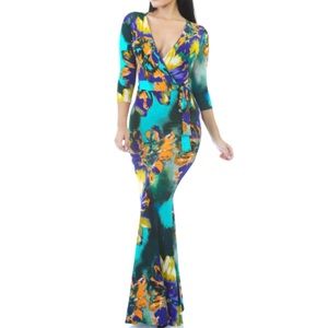 Goodtime USA faux wrap water color maxi V Neck dress Size XS